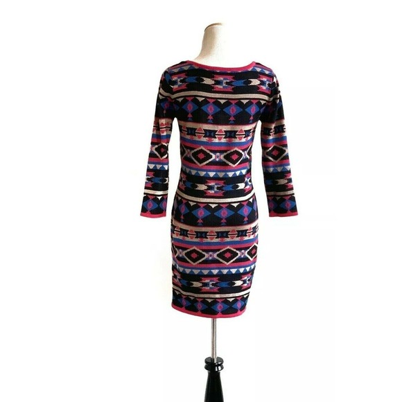FLYING TOMATO Aztec Tribal Print Long Sleeves Mini Dress Size M - Picture 2 of 11